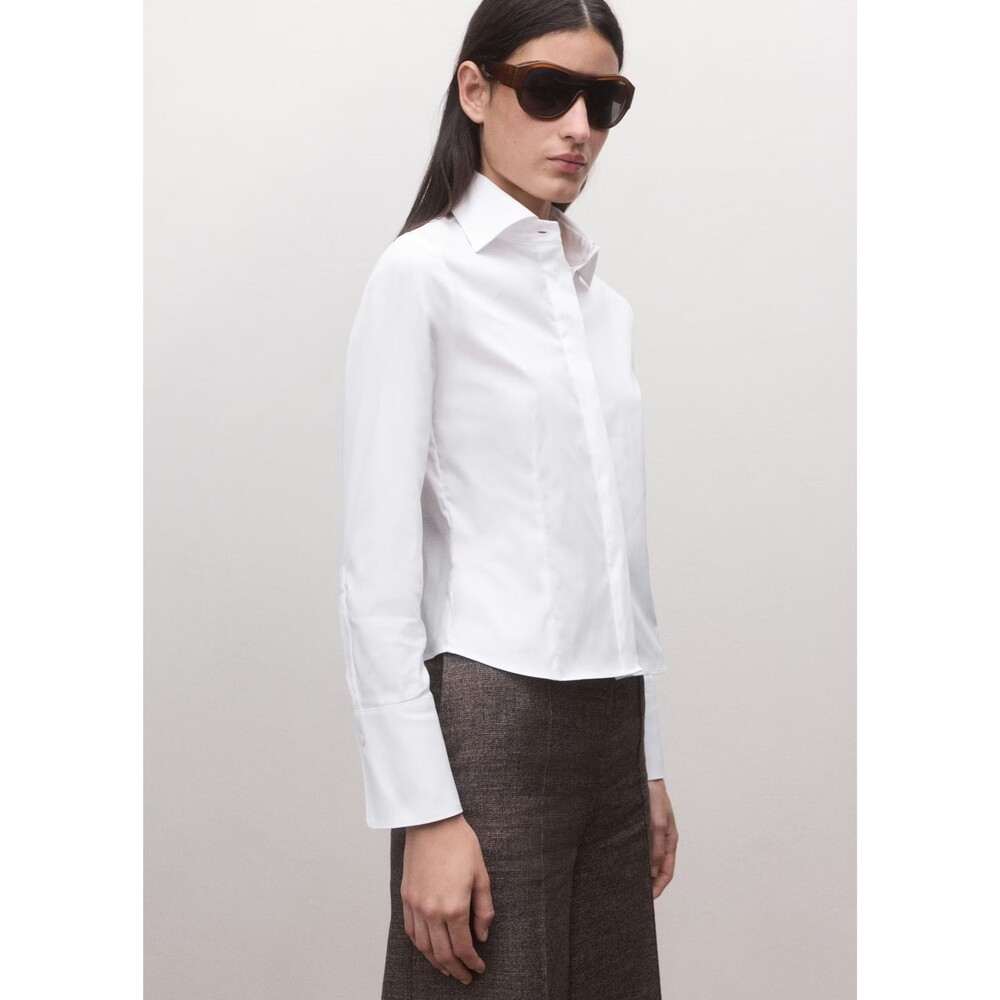 MNG Mango Selection Collection White Fitted Concealed Closure Shirt Size XS 2
